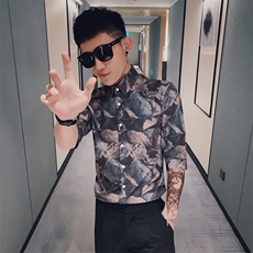 312A-235-P55新款社会小伙中袖衬衫韩版潮流男士五分袖衬衣B，男装T恤，星座312A-5