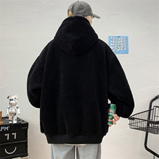 wassuphappy羊羔绒卫衣男款秋冬季潮牌加绒加厚上衣重磅休闲外套，男装卫衣，电商A441-1