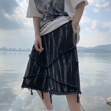 扎染牛仔短裤男夏季美式复古毛边五分裤潮牌潮流高街oversize裤子，男装牛仔裤，星座410-6（原星座1304-1）