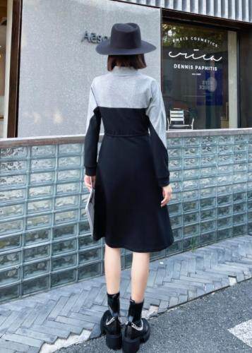 【现货】秋季新款-撞色拼接系绳连衣裙，女装连衣裙，陆氏青云