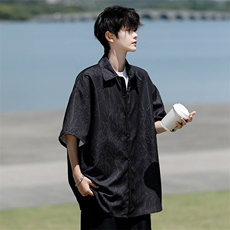 裂纹印花衬衫男短袖夏季宽松寸衫大码痞帅半袖衬衣外套DC28007P38，男装衬衫，电商B312
