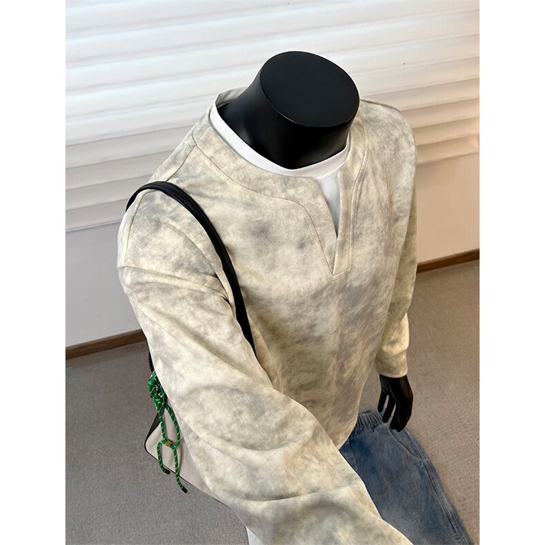 特批P30无差价25春假两件亨利领卫衣男港风扎染潮流内搭上衣W5012，男装卫衣，电商A001