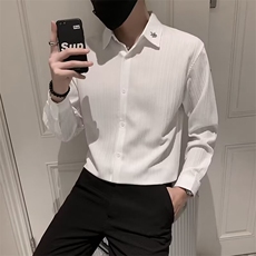 黑色衬衫男长袖条纹纯色痞帅上衣外套休闲男装冰丝白衬衣C304，男装衬衫，星座1116A-2（原606A-1）