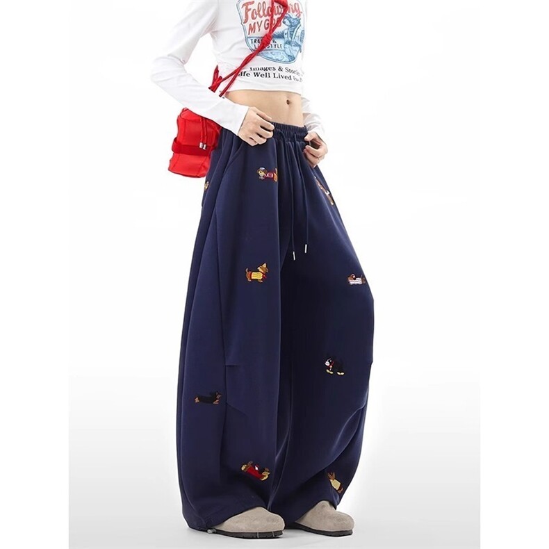 美式覆古趣味印花灰色弯刀裤女2025秋季新款街头辣妹廓形休闲裤子,男装休闲裤,星座1210-1