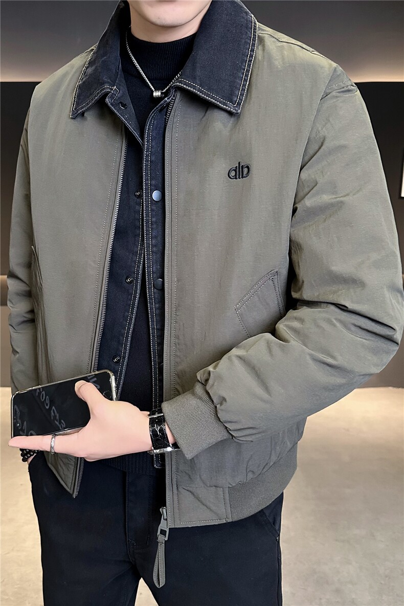 M-4XLB3539827P190卡其2025牛仔假两件翻领冬季男羽绒服外套,男装羽绒服,电商B353