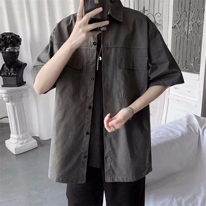 夏季短袖休闲工装衬衣男生宽松凉爽衬衫超薄外套上衣图片