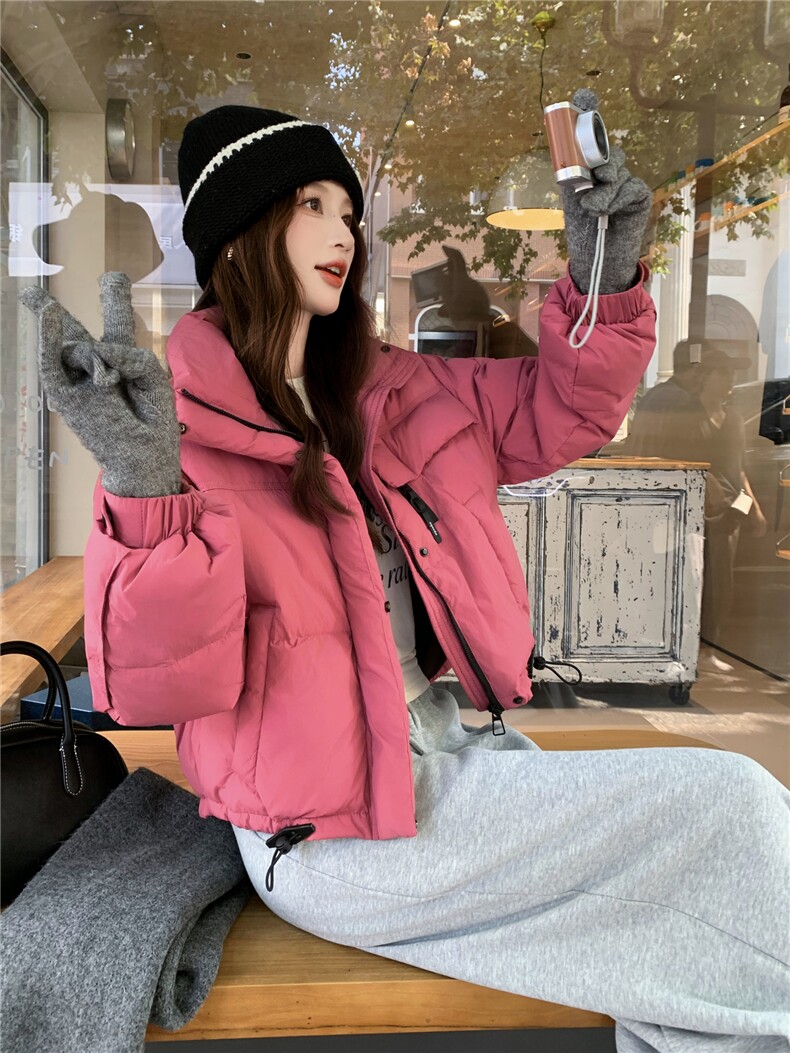 现货新款羽绒服女短款韩版立领简约加厚小个子高级感面包服外套潮,女装羽绒服,网红馆