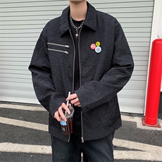 高街潮牌宽松休闲夹克春季新款纹理徽章翻领夹克男W8120-P66，男装夹克，星座512-4