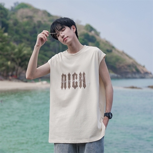 无袖背心美式坎肩短袖复古夏季ins宽松男装T恤B225-T9226-P35-X48图片