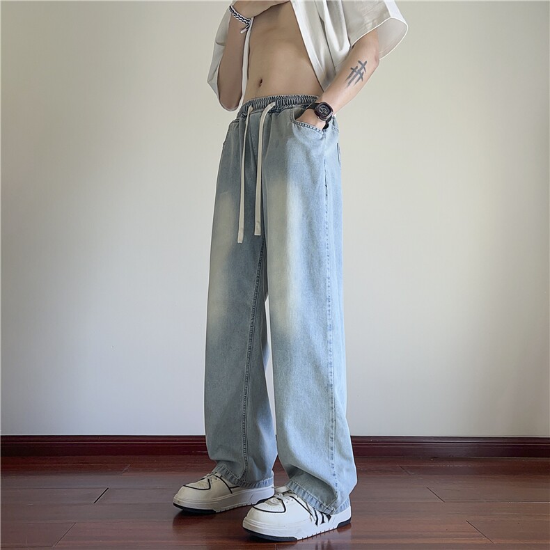 抖音品质夏季新款冰丝薄款宽松休闲牛仔裤B315-K24087-p55控78,男装牛仔裤,电商B315