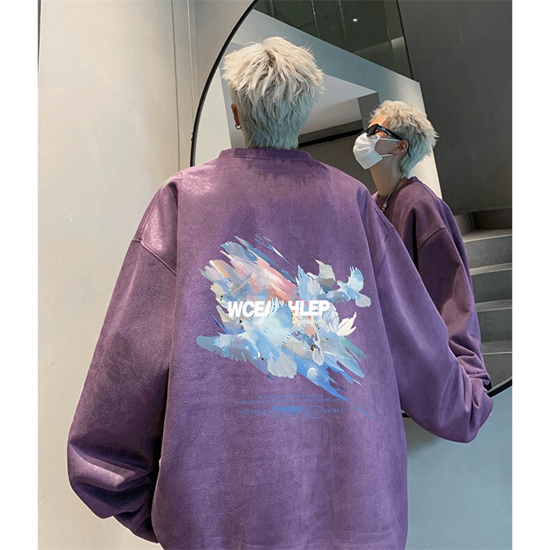 抖音得物供货提供视频秋冬重磅美式麂皮绒圆领卫衣JY551,男装卫衣,电商A486