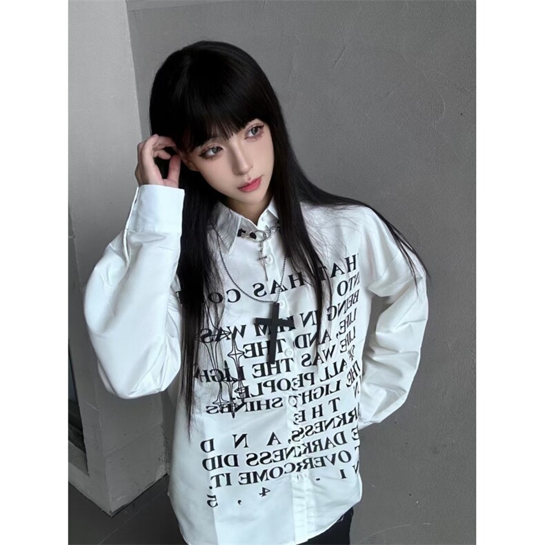 【有货】白色衬衫男女款春秋季设计感字母长袖衬衣外套1288HH-P39,男装衬衫,星座1007（原301D）