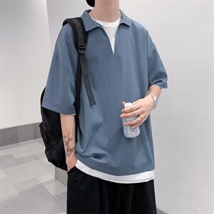 POLO衫男潮流短袖时尚原宿新款潮冰丝皱纹D211P30图片