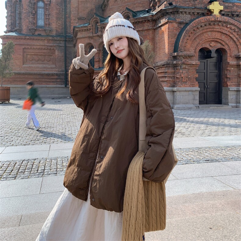 美拉德咖色复古羽绒服女中长款2025冬季新款保暖90白鸭绒加厚外套,女装短外套,2B183