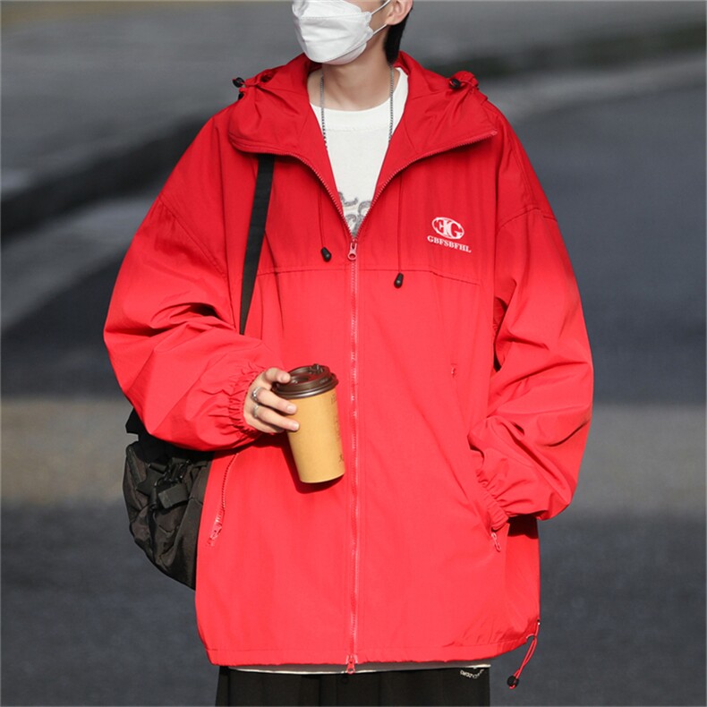 冲锋衣男港风潮流连帽字母刺绣2023春秋新款ins宽松外套W4155-P63,男装夹克,星座412