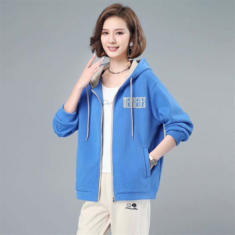 2022春秋季新款时尚刺绣字母连帽卫衣外套，女装卫衣/绒衫，依倍林