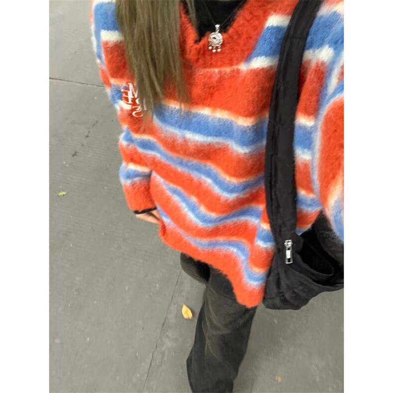 【有货】Y125CC-特P55 条纹针织衫男慵懒高级感情侣毛衣外套图片