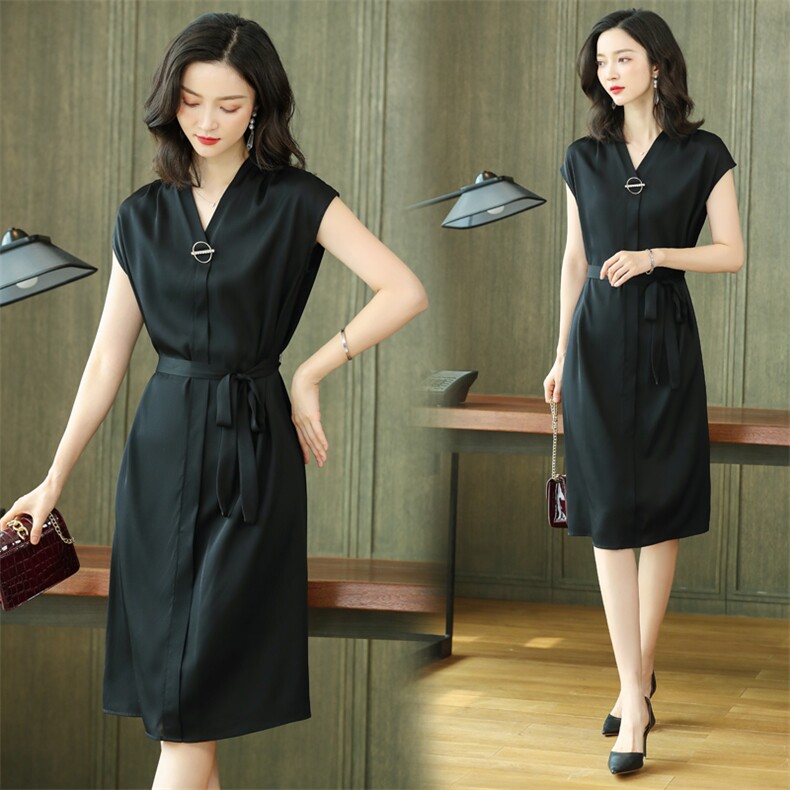 余多多夏新款桑蚕丝真丝连衣裙短袖优雅高端女装休闲显瘦气质长裙，女装连衣裙，阿舍尔精品