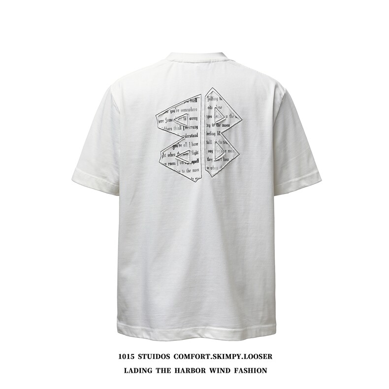 重磅洗水做旧设计感贴布拼接宽松情侣短袖T恤1015-T612-P79，男装T恤，四季星座1015