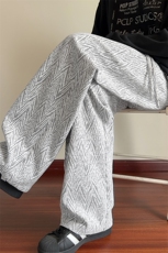 新款潮流大码人字纹拖地休闲裤男宽松直筒阔腿裤K24120-特P28控58，男装休闲裤，电商A001