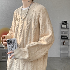 8XL-M麻花毛衣男休闲大码慵懒风情侣圆领针织衫线衣外套MY1512P65，男装针织衫/毛衣，电商B238