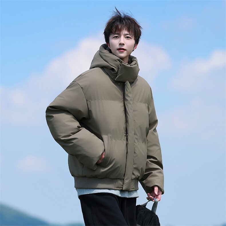 现货5W件冬季三防重磅boxy短款羽绒连帽PU皮棉衣外套防风加厚棉服，男装棉衣，电商A486