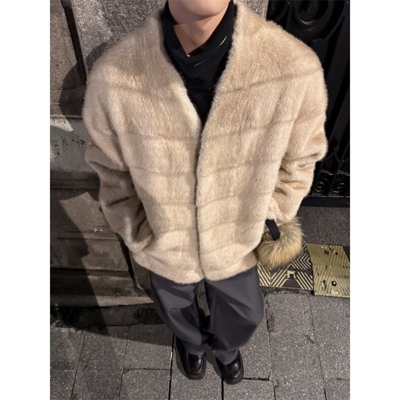 轻奢横排水貂毛皮草男女冬加厚保暖情侣外套高级感一体绒皮毛一体,男装棉衣,星座903-1