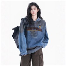 W11131-P88网图现货高品质春季新款复古做旧刺绣连帽套头卫衣，男装卫衣，星座1608