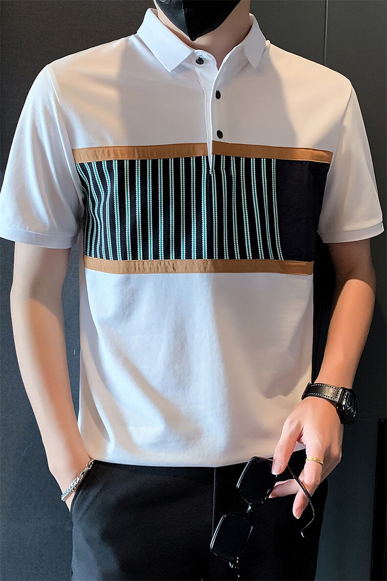 2025新款夏季T恤男Polo衫短袖潮牌拼接半袖体恤A313-1-32321-P48,男装T恤,电商A313-1