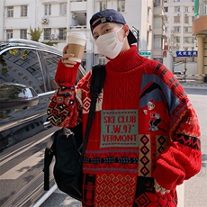 圣诞节毛衣男秋冬季宽松男女情侣加绒高领针织衫A1455-p60加绒75，男装针织衫/毛衣，星座1008-1