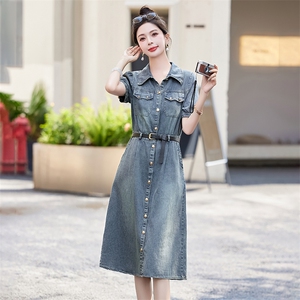 时尚潮流牛仔连衣裙女夏季新款显瘦修身气质长裙百搭休闲风图片