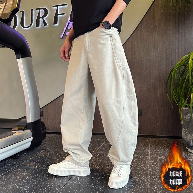 K20257-P88加绒98男士弯刀裤水洗牛仔裤男潮流宽松休闲裤镰刀裤男图片