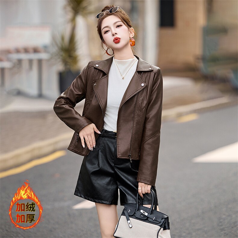 海宁皮衣女2024秋冬修身仿绵羊皮女士短款皮夹克小个子气质皮外套,女装皮衣,美拉德工厂直营店