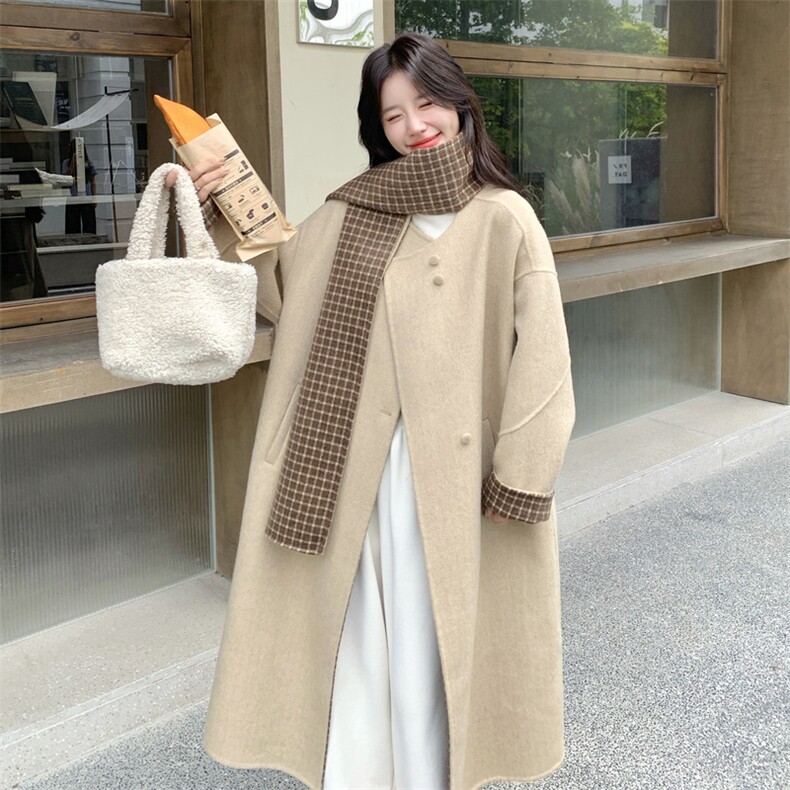 韩系圆领长款双面羊绒大衣女25冬新款宽松显瘦百搭外套潮图片