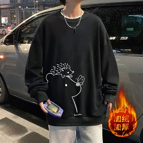 S6166-P28加绒款-P33秋季圆领卫衣男大码韩版宽松长袖外套，男装卫衣，电商A040