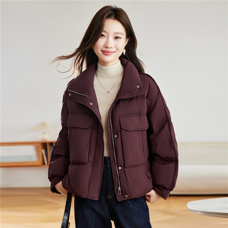 时尚立领短款羽绒服女2025冬新款小个子宽松显瘦保暖90白鸭绒外套，女装羽绒服，沐七七