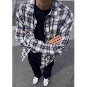 春秋街头破坏拼接格子长袖衬衫男宽松设计感时尚外套 CY02,男装衬衫,星座1116A（原606A-3）