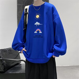 华夫格卫衣圆领卫衣男大码长袖t恤男外套HW762141-P30加绒款-P40,女装长款寸衫穿搭图片