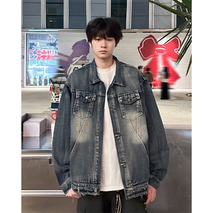 美式复古水洗翻领牛仔外套男女春季新款做旧宽松上衣潮JK6688-P70图片