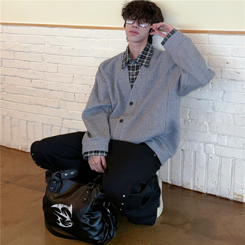 1506-1/MA2661/P77韩系假两件新款潮外套男女日系开衫针织懒惰风，女装短外套，星座1506-1