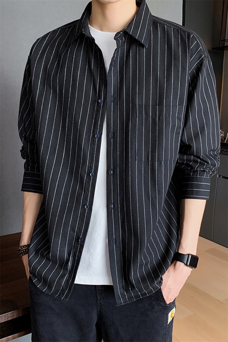 衬衣男2021新款长袖休闲宽松条纹衬衫外套DF07T,男装衬衫,电商A102
