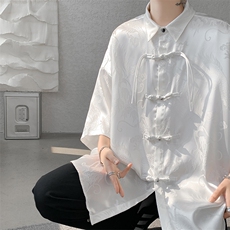 8XL-M特大码衬衫男新中式龙凤醋酸绸缎风外套五分袖CS513P45，男装衬衫，电商D206-1