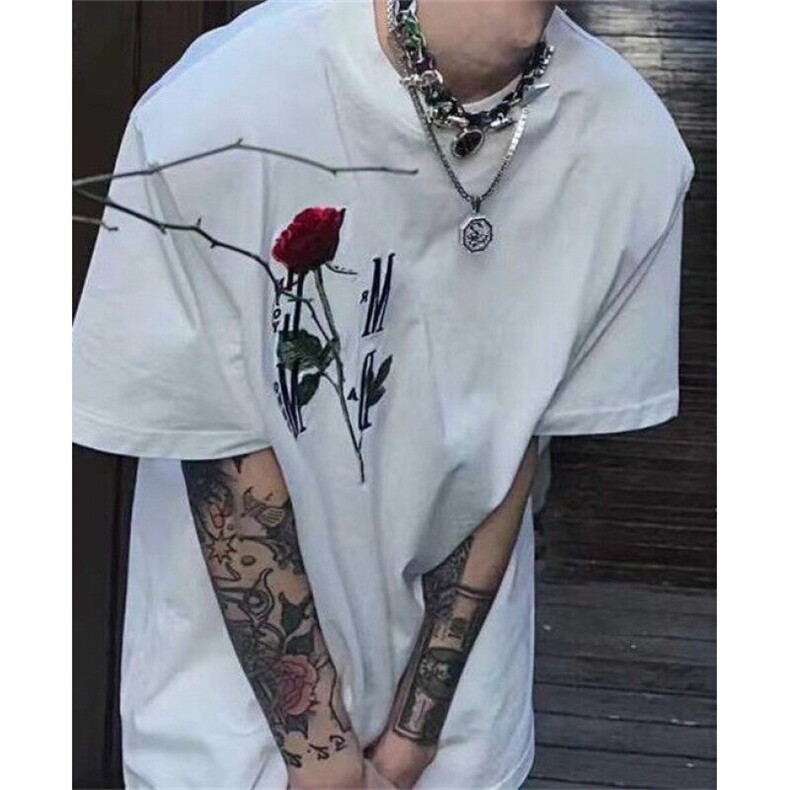 玫瑰花立体刺绣美式街头刺绣短袖t恤男夏季宽松上衣TX8023,男装T恤,星座1116A（原606A-3）