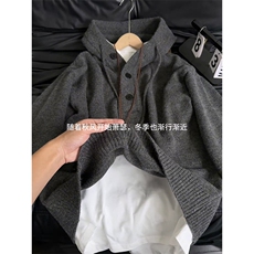 重磅秋冬装北极绒开衫毛衣美式复古休闲慵懒风针织衫加厚连帽外套，男装针织衫/毛衣，电商A486-1