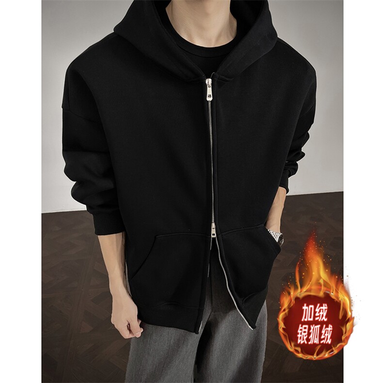 重磅450克双拉链开衫加绒银狐绒卫衣男纯色二开外套AH948JR-P47，女装短外套，星座610B-1