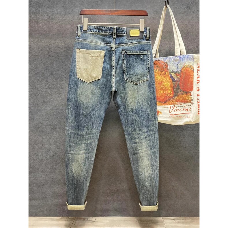 1506-1/KT11481/P55潮牌男裤复古破洞补丁锥形牛仔裤子男痞帅炸街,男装牛仔裤,星座1506-1
