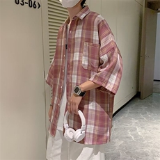 夏季宽松格子衬衫短袖上衣时尚潮牌C330p33，男装衬衫，星座1013