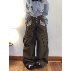 美式复古豹纹拼接多口袋牛仔裤男女cleanfit宽松工装裤情侣阔腿裤，男装牛仔裤，四季星座505