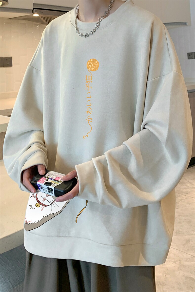 麂皮绒卫衣男大码重磅长袖t恤男JW81013-P35加绒款P45,男装卫衣,电商A040