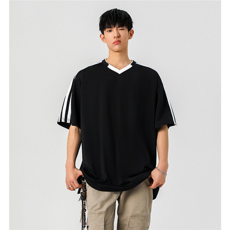 1可二开美式复古条纹运动球衣大码M-5XL短袖T恤男DX78018P45控75,男装T恤,星座226-2